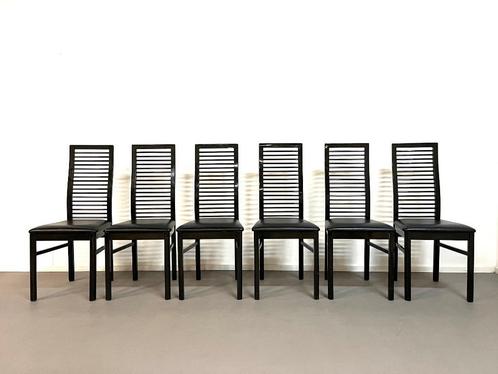 Vintage design Italiaanse high back eetkamerstoelen jaren 80, Huis en Inrichting, Stoelen, Gebruikt, Hout, Zwart, Ophalen
