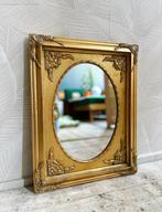 Vintage spiegel met goudkleurige lijst rechthoekig ovaal, Ophalen of Verzenden, Ovaal, Minder dan 50 cm