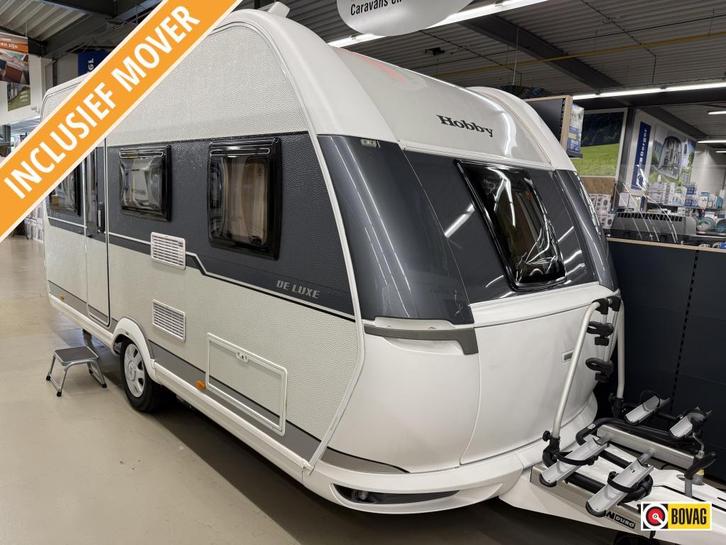 Hobby De Luxe 455 UF +mover+fietsendrager, Caravans en Kamperen, Caravans, Bedrijf, tot en met 4, Rondzit, Hobby, Dwarsbed, Vast bed
