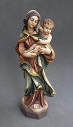 Om 1950 - 1960 Massief Lindenhout Beeld Maria Madonna Kind, Antiek en Kunst, Ophalen of Verzenden