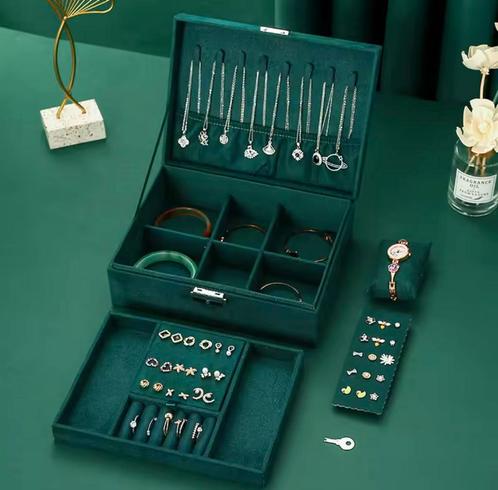Sieradenkist Tweelaags - Groot Groene Sieradendoosje, Sieraden, Tassen en Uiterlijk, Beautycases, Nieuw, Verzenden