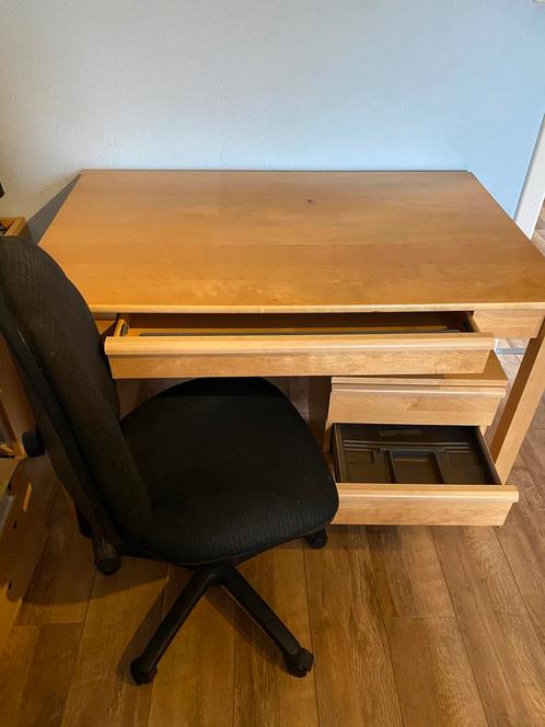 IKEA bureau, ladekastje en bureaustoel, Huis en Inrichting, Bureaus, Gebruikt, Bureau, Met wielen, Ophalen