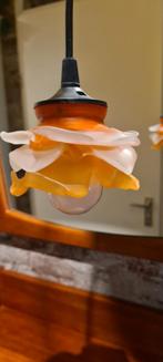 Vintage antiek hanglampje, peach frost satin glas, lamp, Ophalen of Verzenden, Gebruikt, Glas, Minder dan 50 cm