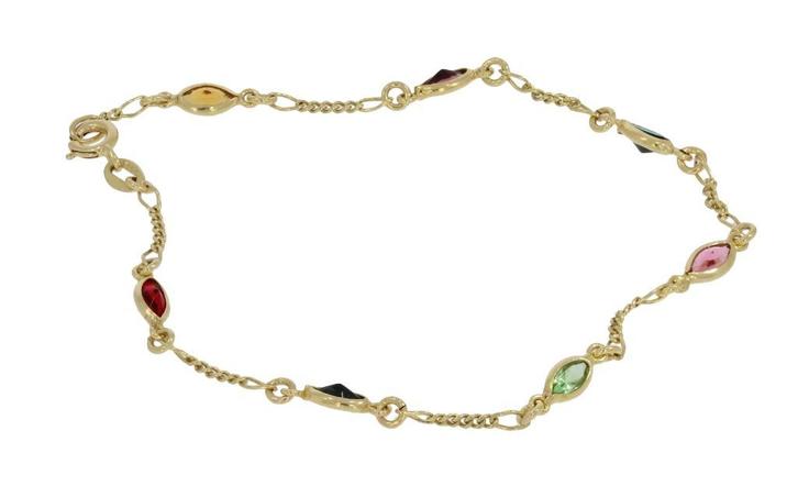 Kleurstenen 14k gouden dames armband amethist citrien, Sieraden, Tassen en Uiterlijk, Armbanden, Zo goed als nieuw, Goud, Goud