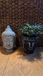 Boeddha boeda buddha bloempot potje hoofd grijs zwart, Ophalen of Verzenden, Zo goed als nieuw