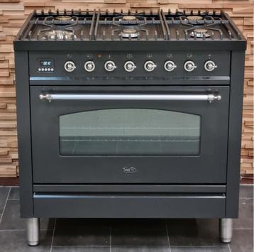 Luxe Fornuis Boretti 90cm antraciet + rvs 6 pits 1 oven beschikbaar voor biedingen