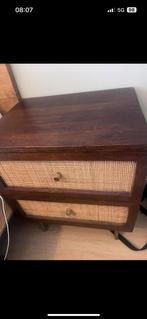 Nachtkastjes mangohout ibiza stijl / retro webbing, Huis en Inrichting, Ophalen, Zo goed als nieuw, Hout