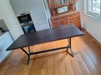 Eigentijdse degelijke eetkamertafel met stalen frame, Ophalen, 200 cm of meer, 50 tot 100 cm, Zo goed als nieuw