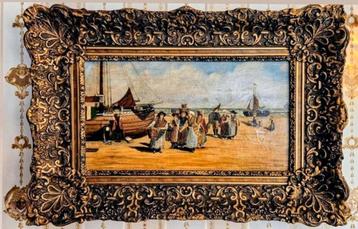Antiek erfstuk 65x45cmZEEGEZICHT  op paneel gesignH.DE JONG  beschikbaar voor biedingen