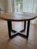 Ronde eettafel 130 cm – dik massief mangohout & zwart stalen, Huis en Inrichting, Tafels | Eettafels, Ophalen, Rond, Teakhout