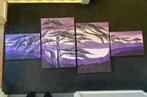 4 luik schilderij abstract paars met zwart, Ophalen of Verzenden