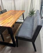 3 leren Eetkamerstoelen en eetbank leder, Huis en Inrichting, 150 tot 200 cm, Ophalen of Verzenden, Zo goed als nieuw, Vijf personen of meer