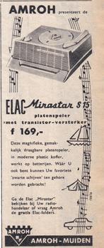 Retro reclame 1961 Amroh Muiden Mirastar Elac platenspeler, Ophalen of Verzenden