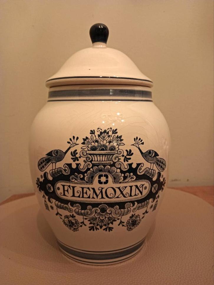 Vintage Flemoxin Apothekerspot met Deksel, Antiek en Kunst, Antiek | Vazen, Ophalen of Verzenden