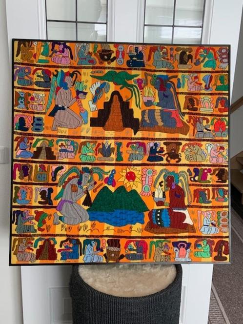 Hand geborduurd Maya schilderij, Huis en Inrichting, Woonaccessoires | Wanddecoraties, Zo goed als nieuw, Ophalen