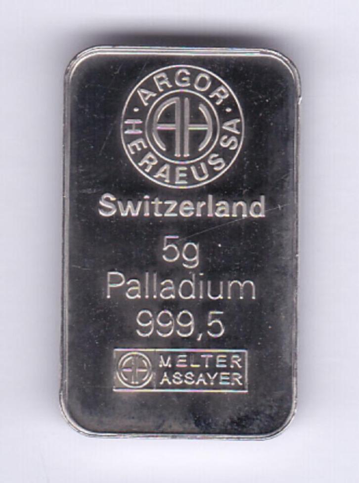 Baartje van 5 GRAM PALLADIUM Argor, Postzegels en Munten, Edelmetalen en Baren, Goud, Ophalen of Verzenden