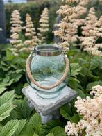 Glazen vaas/ bol met jute touw 30 cm hoog en opening 14 cm, Ophalen of Verzenden, Zo goed als nieuw