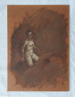 Schilderijtje/ Studie van Naakt met Hondje - Olieverf, Antiek en Kunst, Ophalen of Verzenden