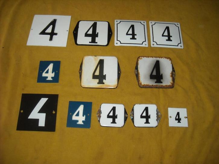 oud emaille huisnummer 4 ook 5 6 7 8 9 10 11 12 13 14 15 16, Antiek en Kunst, Antiek | Emaille, Ophalen of Verzenden