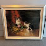 Poezen schilderij,  olieverf op doek, gesigneerd r.o., Ophalen of Verzenden