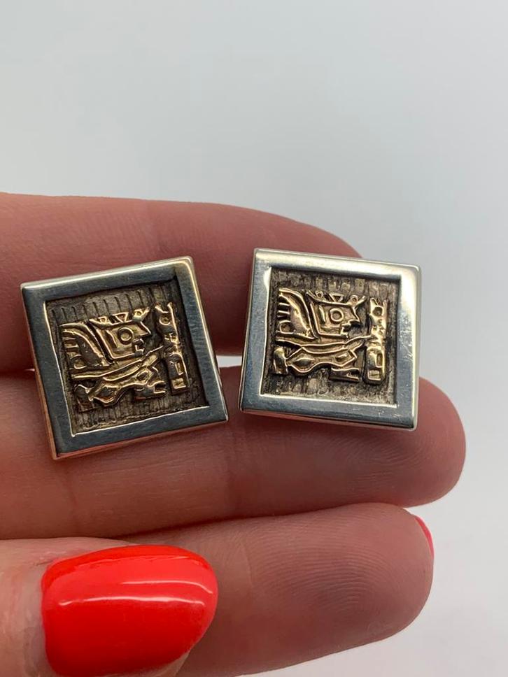 X803 Prachtige zilveren manchetknopen Peruaans 14K goud, Sieraden, Tassen en Uiterlijk, Manchetknopen, Zilver, Ophalen of Verzenden