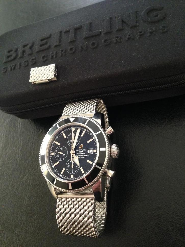 BREITLING SUPEROCEAN HERITAGE 46 CHRONO MESHBAND +nota izgst, Sieraden, Tassen en Uiterlijk, Horloges | Heren, Gebruikt, Polshorloge