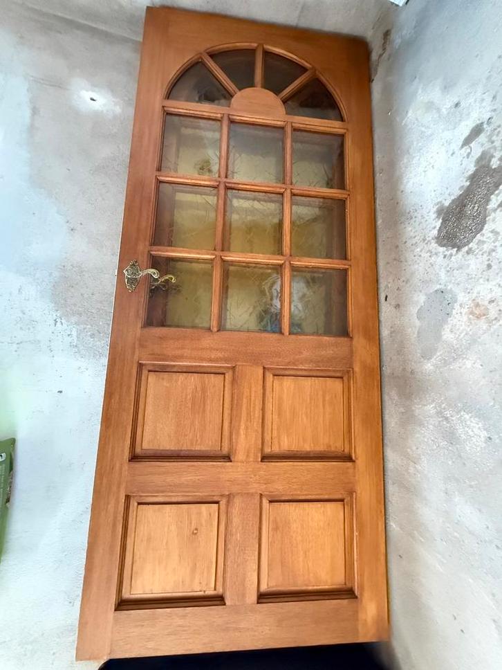 2 Antieke massief houten binnendeuren met messing beslag, Doe-het-zelf en Verbouw, Deuren en Horren, Zo goed als nieuw, Binnendeur