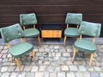 Vintage groene skai lederen stoel, Ophalen, Gebruikt, Overige kleuren, Hout