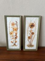 Set van 2 vintage lijstjes met droogbloemen groen goud retro, Ophalen of Verzenden, Zo goed als nieuw, Hout, Minder dan 50 cm