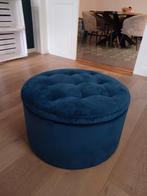 2x Donkerblauwe Velvet Poef met Opbergruimte, Minder dan 50 cm, Gebruikt, Rond, Minder dan 50 cm
