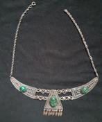 Egyptische ketting 925 zilver met groene stenen, Gebruikt, Ophalen of Verzenden, Met edelsteen, Groen
