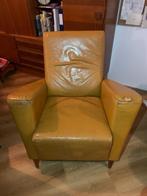 Okergele leren fauteuil, Ophalen, Gebruikt, 75 tot 100 cm, Leer