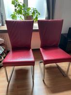 2 HVS rood leren eetkamerstoelen, Huis en Inrichting, Ophalen, Gebruikt, Twee, Leer