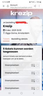 5 tickets krezip ziggo dome 6 december, Twee personen, December