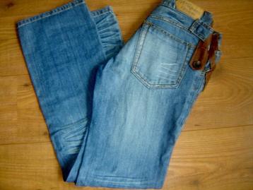 LEUKE stonewashed jeans met leren stukjes mt. 36/38 - nieuw!