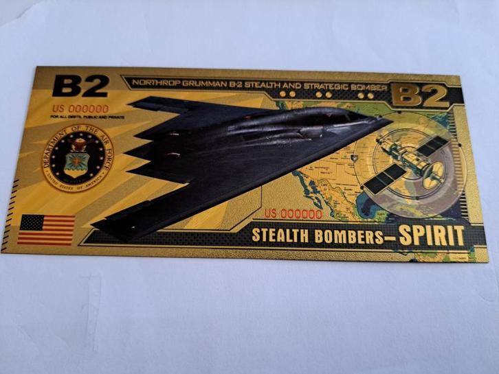 GOUDFOLIE BILJET  VLIEGTUIG- B2 - STEALTH BOMBER SPIRIT, Postzegels en Munten, Bankbiljetten | Amerika, Los biljet, Zuid-Amerika