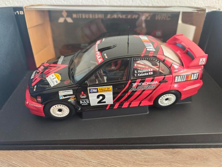 Autoart Mitsubishi Lancer Evo VI Rally of Canberra winner #2, Hobby en Vrije tijd, Modelauto's | 1:18, Zo goed als nieuw, Auto