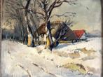 Maarten Dubbelman - Boerderij in sneeuw - Olieverf op doek, Ophalen of Verzenden
