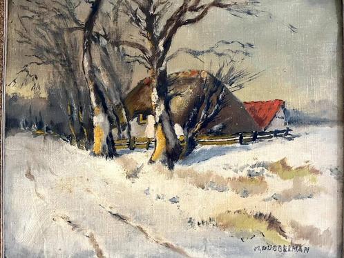 Maarten Dubbelman - Boerderij in sneeuw - Olieverf op doek, Antiek en Kunst, Kunst | Schilderijen | Klassiek, Ophalen of Verzenden
