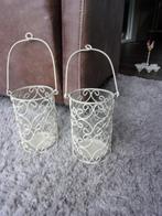 BROCANTE WINDLICHT/KAARS-WAXINELICHTHOUDER MET METAAL FRAME, Antiek en Kunst, Ophalen