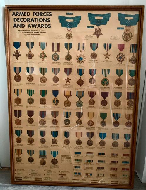 USA Amerikaanse WO2 onderscheidingen  affiche in lijst 92x66, Verzamelen, Militaria | Tweede Wereldoorlog, Ophalen