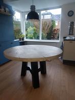 White wash eikenhouten ronde tafel - 130 cm, Huis en Inrichting, Tafels | Eettafels, Gebruikt, Ophalen of Verzenden, Landelijk