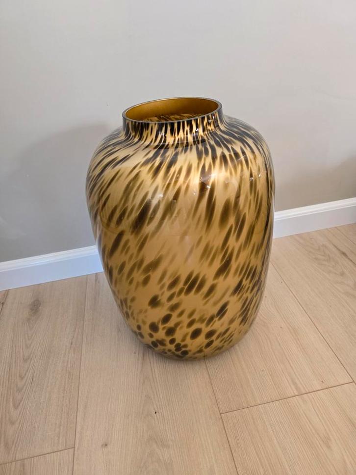 Gouden Vaas Cheetah - Decoratief pronkstuk, Huis en Inrichting, Woonaccessoires | Vazen, Nieuw, Zwart, Minder dan 50 cm, Glas