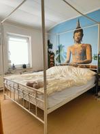 Hemelbed 160x200 - Wit Metaal, Huis en Inrichting, Slaapkamer | Bedden, Ophalen, Gebruikt, Wit, Tweepersoons