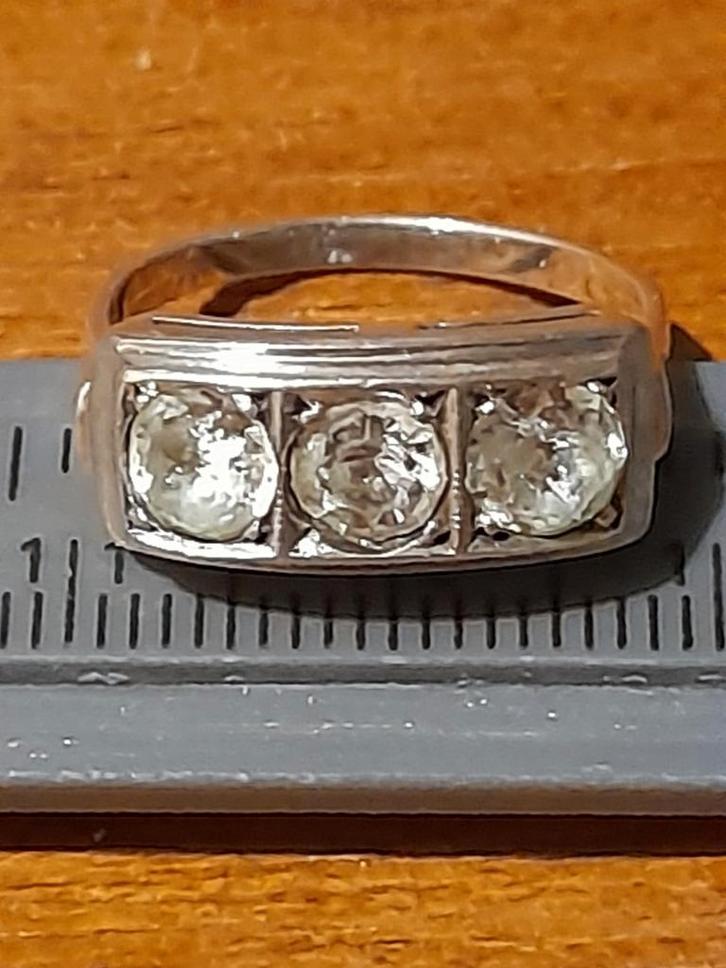 Oude Zilveren Ring 835 met Witte Steentjes, Sieraden, Tassen en Uiterlijk, Ringen, Ophalen of Verzenden