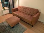 3-zits bank met hocker, kleur cognac/bruin, Huis en Inrichting, Banken | Bankstellen, Ophalen, Driepersoons, 75 tot 100 cm, Zo goed als nieuw