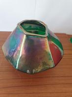 zware lustervaas model diamant glas goud brons groen, Ophalen of Verzenden