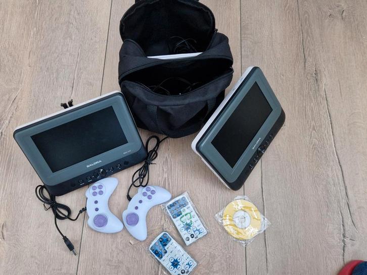 Salora Dubbel DVD Scherm met Spellen - Auto/Camping, Audio, Tv en Foto, Dvd-spelers, Gebruikt, Dvd-speler, Overige merken, Draagbaar
