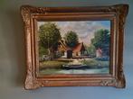Klassiek schilderij landhuis aan oever. J Verkade, Antiek en Kunst, Kunst | Schilderijen | Klassiek, Ophalen of Verzenden