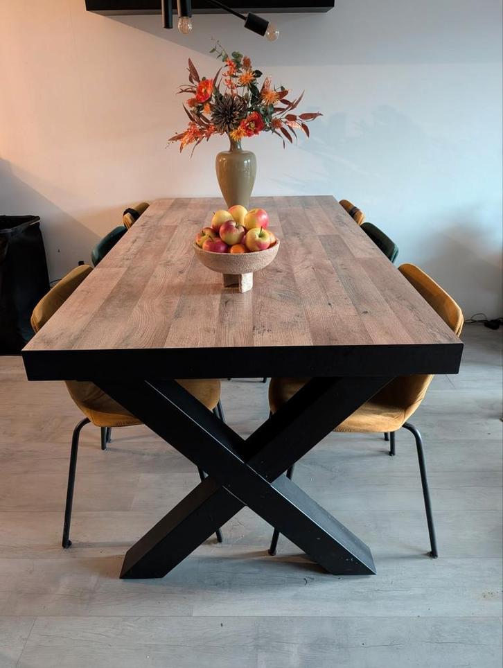 Mooie grote eettafel met 6 stoelen., Huis en Inrichting, Tafels | Eettafels, Gebruikt, 50 tot 100 cm, 200 cm of meer, Rechthoekig